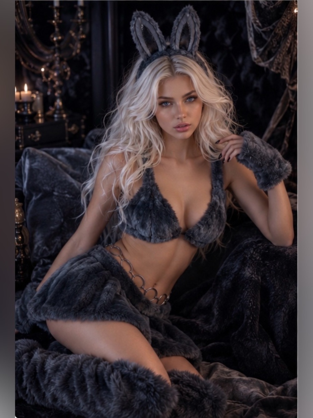 Dolls Kill Sugar Thrillz Labubu Grey Faux Fur Set Medium - Picture 3 of 9